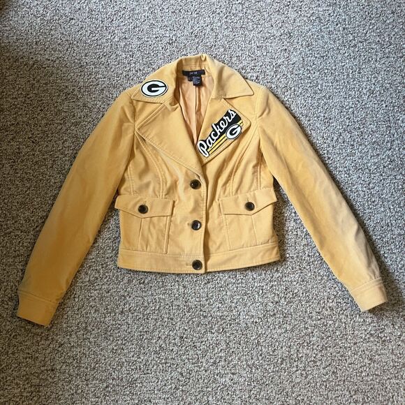 Womens Yellow Corduroy Green Bay Packers Blazer Jacket Size 0 XS Unique Pack Fan - Picture 1 of 13